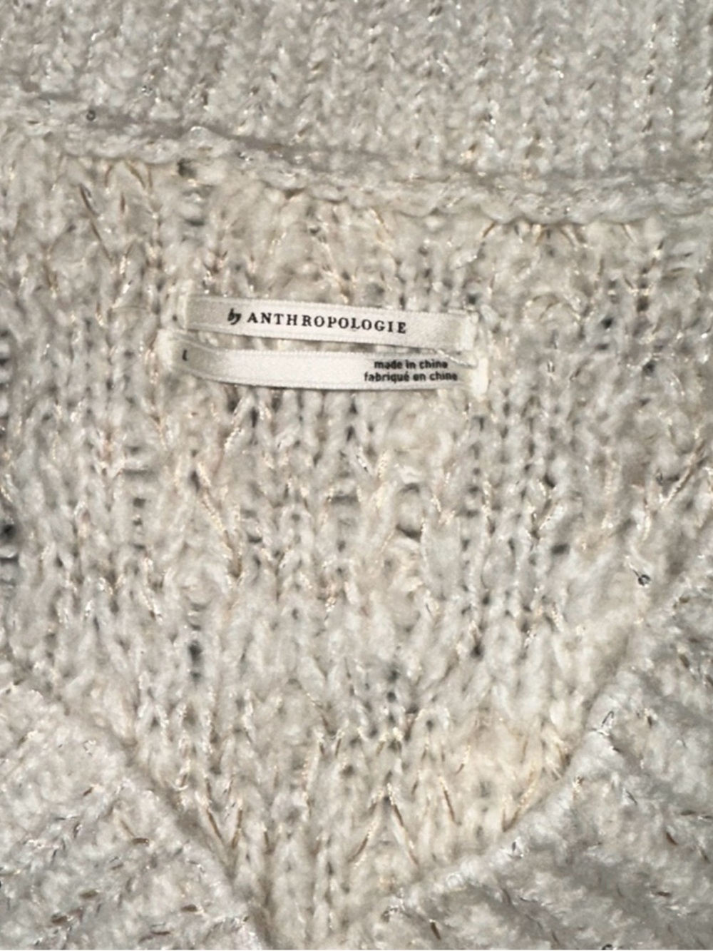 Anthropologie Fringed Sweater Cream Long Sleeve V-Neck Oversized Pullover Sz L - Picture 5 of 7